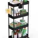 LEHOM Slim Rolling Storage Cart - 4 Tiers Bathroom Organizer Utility Cart Slide Out Storage Shelves Mobile Shelving Unit for Kitchen, Bedroom, Office, Laundry Room, Small Narrow Spaces Black (7.1"W x 15"D x 36"H)