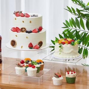 Jerify 3 Pcs White Buffet Risers, Food Risers for Buffet Table Display Stand Boxes 8" 9" 10" Acrylic Cube Display Nesting Shelf with Hollow Bottoms for Catering Dessert Jewelry Figures Show(Clear)