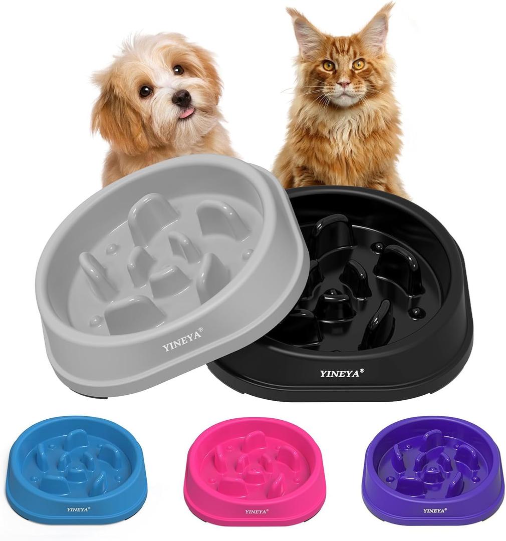2PCS Anti-Choking Slow Feeder Dog Bowls Small Size Dog, Slow Feeder Cat Bowl, Supplies and Puzzle for Pet (B - Gray & Black)