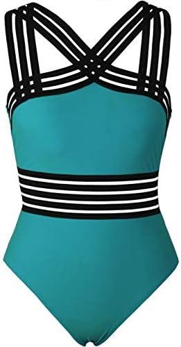 Hilor Women's One Piece Swimsuits Slimming High Waisted Bathing Suits Front Crossover Swimwear Monokinis, Large