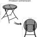 TeoKJ Folding Small Outdoor Side Tables, Anti Rust Small Patio Table Round Metal Nightstand with Flower Cutouts for Porch Yard Balcony Deck Lawn, Black, 17.7"D x 17.7"W x 17.7"H