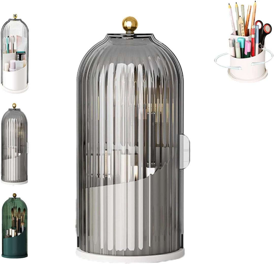 Concealed Toothbrush Holder, Makeup Brush Holder Organizer with Lid,360 Rotating Clear Dustproof Waterproof 3 Slots Bathroom Countertop Organizer,for Container Toothpaste and Toothbrush Holder (Gray)