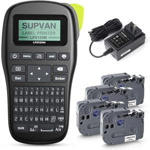 SUPVAN LP5120M Label Maker Machine Bundle (4 Tapes Included) with Keyboard & AC Adapter, Waterproof Thermal Transfer Label Printer with Ik+ Icons for Garage, Home, Office Organization