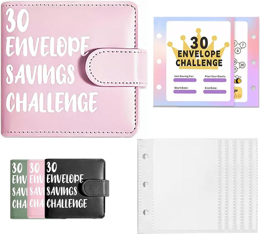 30 Days Money Saving Challenge Coin Envelope Budgetstorage Book, Money Saving Binder, Easy and Fun Way to Save $3000 or $465, Money Saving Challenge with Family, Friends, Bestie (Pink)