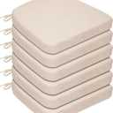 Chair Cushions for Dining Chairs, D-Shaped Non-Slip Seat Cushions with Removable Washable Covers & Ties, Chair Pads for Kitchen, Indoor Patio 17" x 16" (Cream, 6 Count)