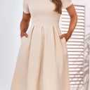 YATHON Womens Elegant Print Notched Neck Slant Pocket Pleated Hem Casual A-Line Dress (XL)