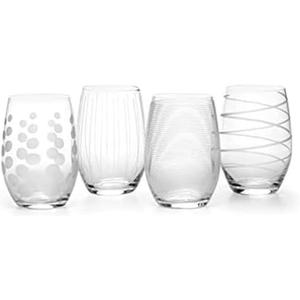 4 x Mikasa Cheers Stemless Wine Glasses, Set of 4, 17-Ounce Clear Glasses, Durable and Elegant, Perfect for Red or White Wine, Dishwasher Safe