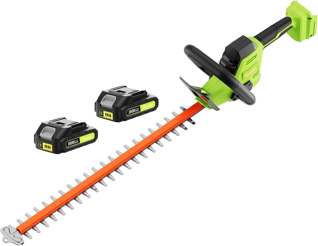 SUNCHERS 20V Max Hedge Trimmer Cordless, 22 Inch Tree Trimmer with 2 Batteries and Charger, Handheld Electric Trimmers, Grass Shrub Pruning Cutter, Lightweight & Compact Hedge Shear for Garden, Lawn