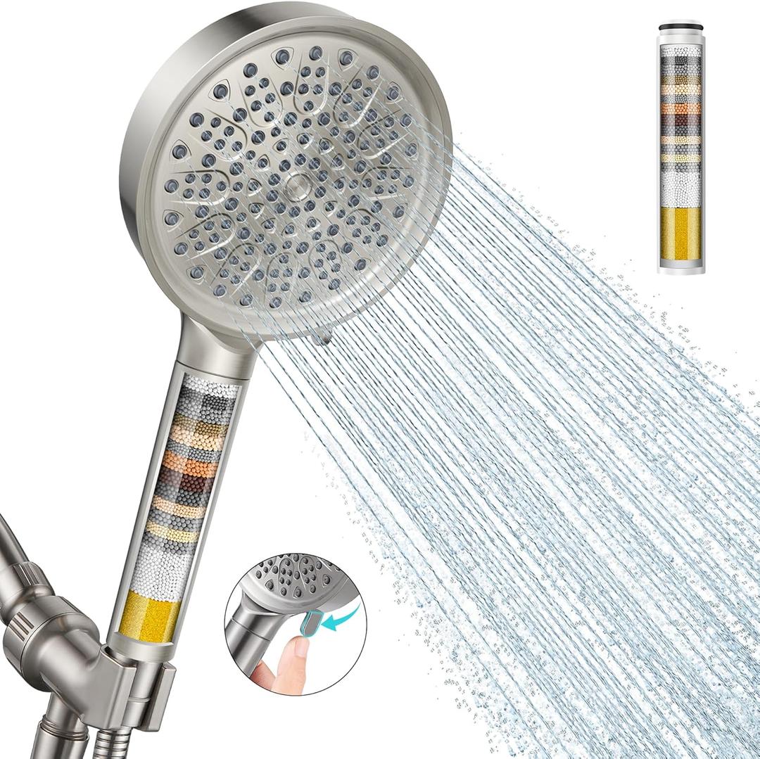 Cobbe Filtered Shower Head with Handheld, 6 Spray Modes, Water Softener Filters - Remove Chlorine, Reduce Dry Skin - Brushed Nickel