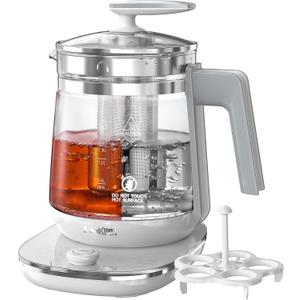 Electric Kettle, 1.5L Borosilicate Glass Hot Water Kettle Electric & Tea Kettle for Coffee or Tea, BPA Free, Auto Shut-Off, Stainless Steel, White, 1200w