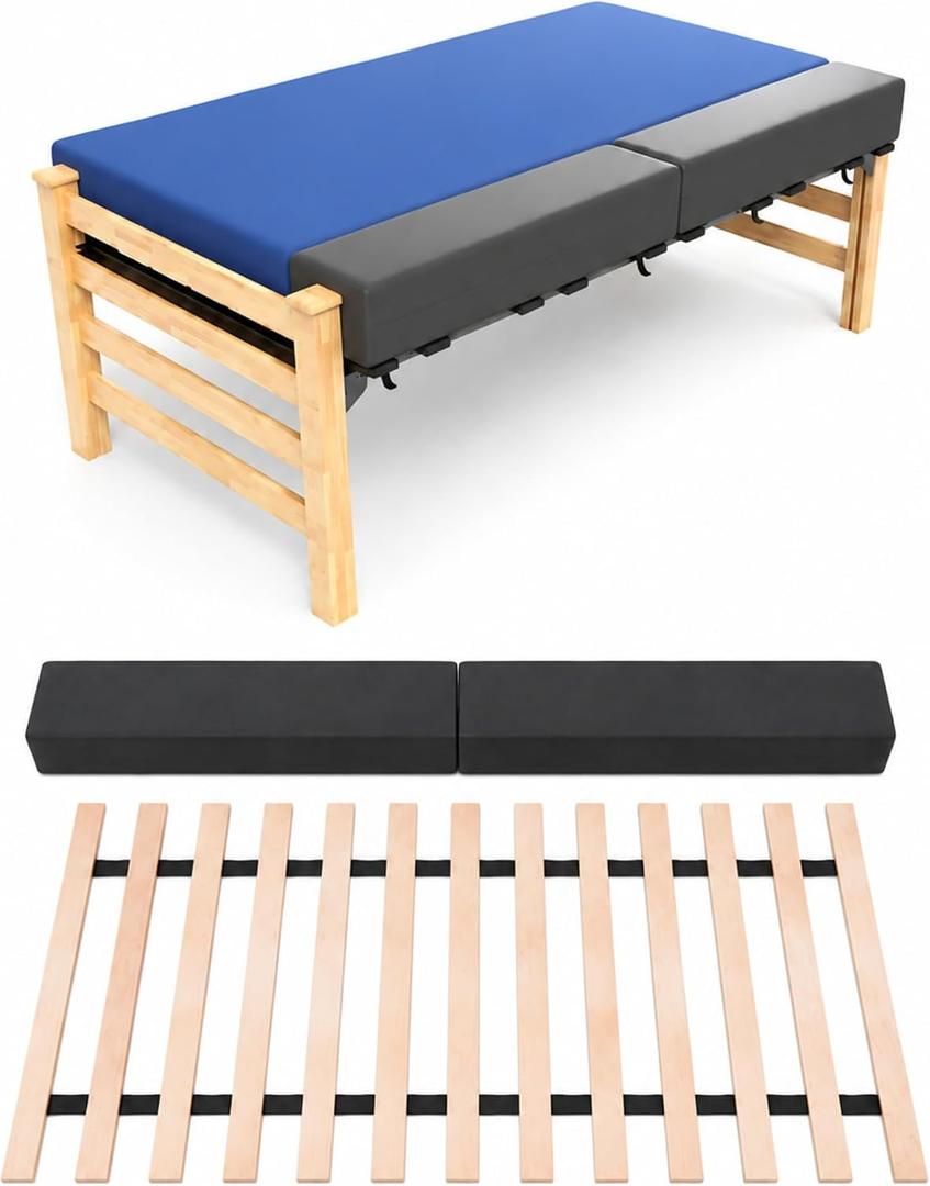 Leinuosen 13 Pcs Dorm Bed Expansion Kit, Twin XL to 48inch Frame Converter, Horizontal Bed Slats and 2 Foam Side Pad, 10 Straps Wood Bunkie Board Enhance Mattress Support for College Dorm Room