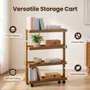4-Tier Narrow Side Table with Wheels, Solid Wood Slim Rolling Storage Cart, Skinny End Table for Small Spaces, Moving Utility Shelf Organizer for Living Room, Bedroom, Kitchen, Bathroom
