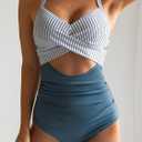 Eomenie Women's One Piece Swimsuits Tummy Control Cutout High Waisted Bathing Suit Wrap Tie Back 1 Piece Swimsuit (Blue, XL)