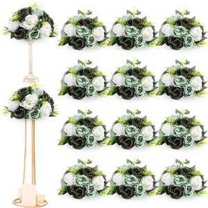 Hotop 12 Pcs Artificial Rose Flower Balls for Centerpieces, Silk Roses Kissing Balls Romantic Faux Floral Arrangements for Engagement Wedding Home Decor (Forest Green)