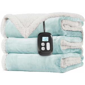 LaffyLo Electric Heated Blanket Full Size 72 x 84, Fast Heating Blanket, Dual-Sided Flannel Sherpa, 10 Heat Settings, 1-12 Hour Auto Off, Machine Washable, Light Green