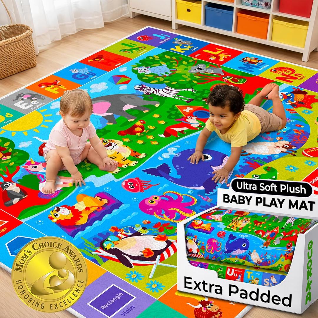 QUOKKA Baby Mat for Floor Play for Babies 6-12 Months Super Soft Baby Floor Play Mat for Toddlers 1-3 Extra Thick Crawling Plush Rug for Nursery Padded Foldable Activity Infant Playroom Carpet
