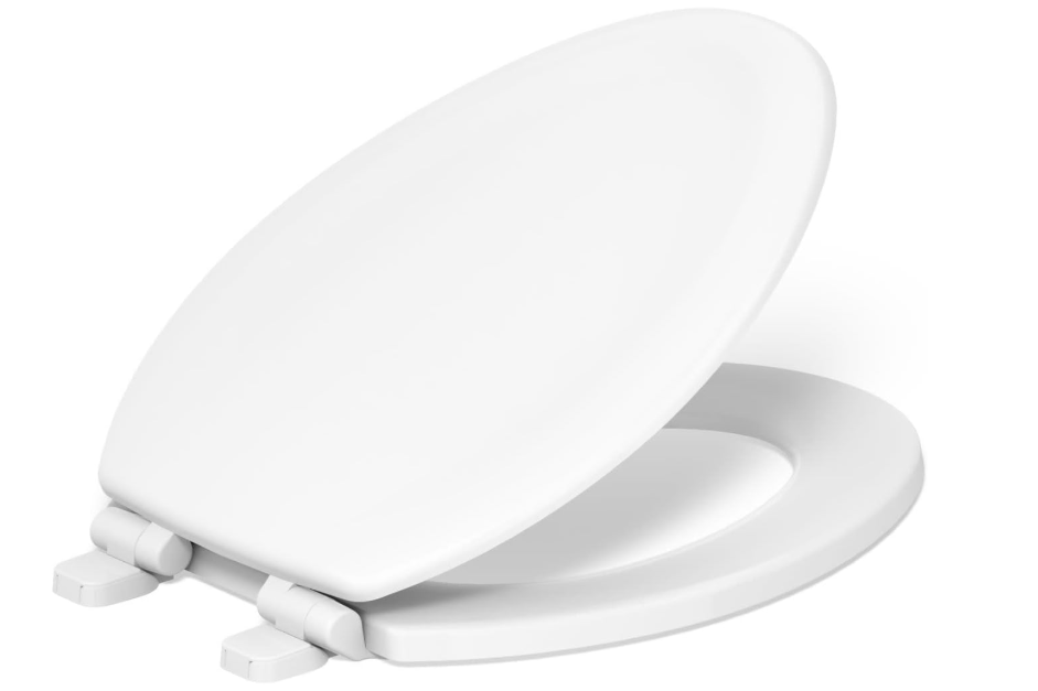 KOHLER Stonewood Quiet-Close, Elongated Toilet Seat Soft Close, Durable Wood, Easy Installation, Universal Fit, Home Essentials, White Finish, K-20466-0
