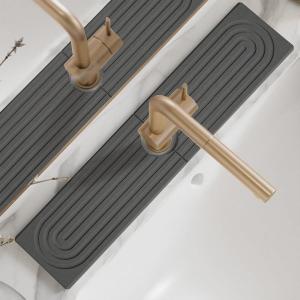 Faucet Mat for Kitchen Sink, Diatomite Drying Stone Mat, Sink Protector, Water-Absorbing Stone Tray, 2 Pack (Dark grey)