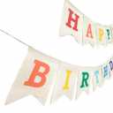 Colorful Happy Birthday Burlap Banner Assembled Durable Birthday Party Decoration Garland, Suitable For Boys Girls And Adults Party Decorations(Beige,Rainbow)