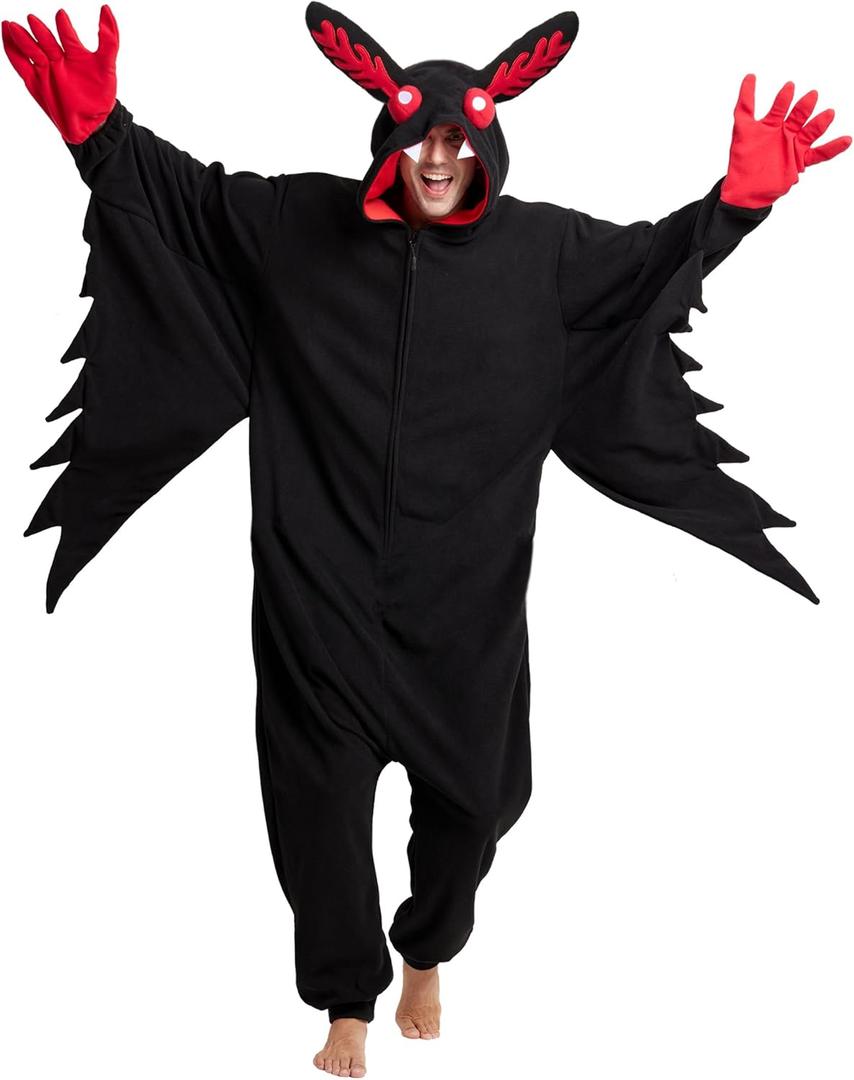 Kidukso Mysterious Mothman Onesie Pajamas Animal Hallween Christmas Sleepwear Unisex Cosplay Costume for Adult Women Men Black XL