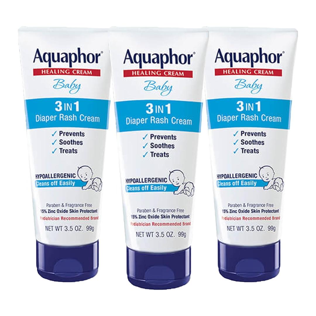 Aquaphor Baby Diaper Rash Cream, 3-in-1 Diaper Rash Relief, 3.5 Oz Tube, (Pack of 3)
