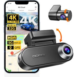 DDPAI 4K Dash Cam Front and Rear, 2160P+1080P Car Dash Camera, GPS 5G WiFi Dashcam for Cars, Free eMMC 32G Dual Storage Support 512G,Radar Motion Detection,Night Vision,72 Hour Parking Mode, N5 Dual