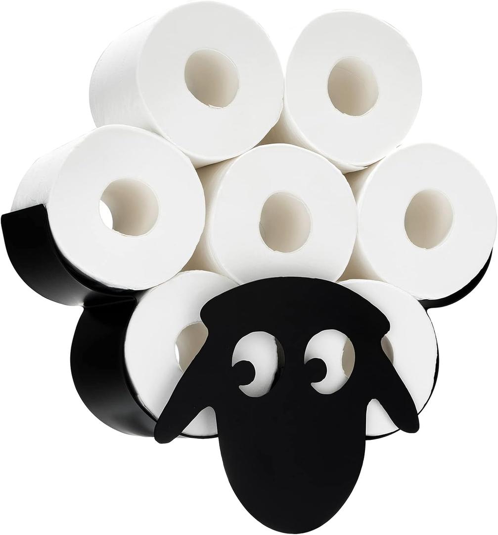 G Ganen Animal Decorative Toilet Paper Holders - Tissue Paper Storage Stand | Wall Mount Iron Tissue Basket, Sheep Art Decoration | Bathroom House Office Décor Tissue Paper Rolls Storage Shelf (Sheep)