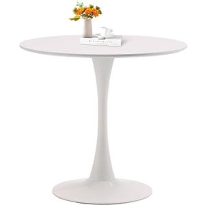 White Round Dining Table, 31.5" Tulip Table Kitchen Round Dining Table for 2-4 People with MDF Table Top and Metal Pedestal Base, Mid-Century Leisure Table for Home, Dining Room, Cafe