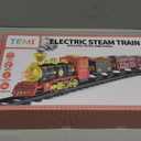 TEMI Train Set for Kids Toddlers 3-5, Train with Steam Engine, Cargo Car and Long Track, Rechargeable Battery Play Red Train Toys with Smoke, Light & Sounds, Gift for Boys & Girls 4-7 Years (Red-medium Size)