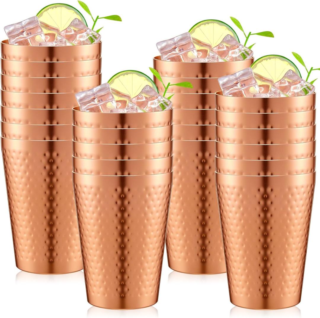 Tanlade 24 Pcs Anodized Hammered Copper Tumbler 14 oz Aluminum Iced Coffee Cold Drink Cup Stackable Copper Cups Mirror Finish Metal Mugs for Drinking Adults Travel Everyday Use