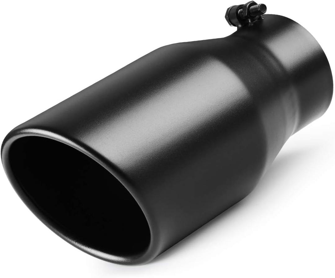 A-KARCK 4 Inch Exhaust Tip, Universal 4'' Inlet 6" Outlet 12" Long Stainless Steel Bolt On Exhaust Tailpipe Black Muffler Tip for Truck