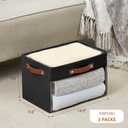 Large Storage Baskets with Clear Window, See Through Closet Organizer with PU Handles, Linen Foldable Storage Bins for Organizing Clothes, Toys, Books (Black) (Large-14.9"x9.8"x9.8")