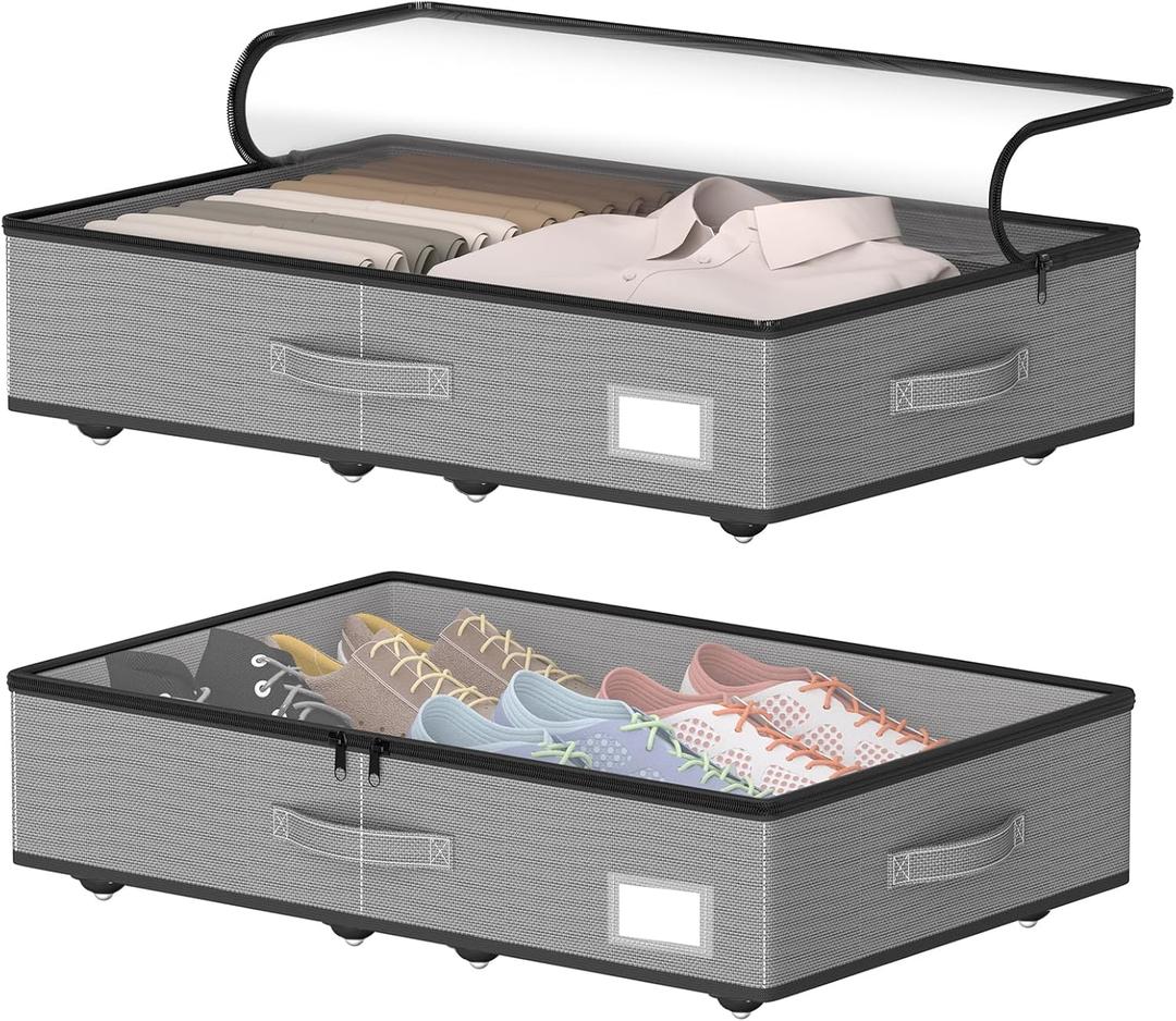 EE-RoomWorld Under Bed Storage with Wheels, No Assemble Required 5.5 inches height grey under bed storage bins,Low Profile Rolling Underbed Shoe Storage containersdorm underbed storage drawers