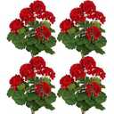 FOREST PRINCE 4 PCS 18" Artificial Geraniums for Outdoors, UV Resistant Red Silk Flowers for Window Box Porch Patio Garden Decor, Waterproof Ruby Red