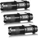 ULTRAFIRE 3 Pack Mini Flashlights Focus Adjustable SK68 Single Mode Tactical LED Flashlight, Ultra Bright 300 Lumens Torch