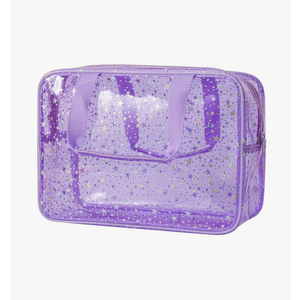 Clear PVC Star Large Cosmetic Bag, Transparent Large Zippered Opening Makeup Bag, Portable Waterproof Travel Bag with Handle, Gym, Swimming and Beach Bag (05Purple)