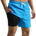 Srnede Mens Swim Trunks Swim Shorts Board Shorts Quick Dry Beach Shorts Swimwear Bathing Suits with Compression Line (Blue, XXL)
