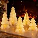 Christmas Table Decorations Indoor, 5 Pcs Large White Honeycomb Paper Christmas Trees, Vintage Light Up Table Centerpieces for Xmas Winter Wonderland Holiday Party Weddings Home Decor, 12/14/16 Inch