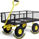 CAPHAUS Metal Black Garden Cart, w/ 180 Adjustable Yellow Handle, w/Mat and Strap, Heavy Duty 880 lbs Capacity, w/ 10 Flat-Free Tires, Sides Removable, Utility Wagon, Lawn Cart, for Garden, Yard