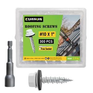 300 Pcs, #10 x 1 Inch White Painted Hex Head Metal Roofing Screws, Sharp Point Sheet Metal Roof Screw with Rubber Washer, Self Tapping Metal to Wood Siding Screws, Hex Socket Included