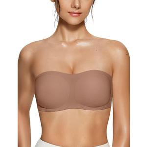 Vertvie Women's Wireless Non-Slip Strapless Bra Seamless Padded Bandeau Bra Comfort Tube Top Push Up Multiway Bralette(Coffee,Large)
