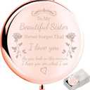Sister Gifts Compact Mirror, to My Beautiful Sister Gorgeous Rose Gold Compact Mirror Unique Friend Gift Mirror for Women Girls Sisters for Women BFF