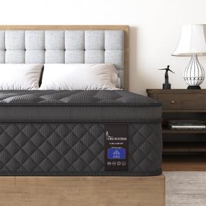 King Mattress, 14 Inch Hybrid Mattresses Black Euro Top Medium Firm for Back & Lumbar Support, 100 Night Trial, Individual Pocket Spring Bed for Motion Isolation & Pressure Relief