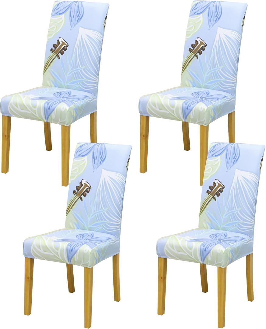 Dining Chair Covers, Dining Room Chair Cover Set of 4, Stretch Kitchen Chair Covers, Detachable Washable Chair Cover, Parsons Chair Slipcovers Protective, for Home, Restaurant, Banquet (Pattern 51) (Guitar)