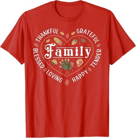 Blessed Thankful Family Thanksgiving T-Shirt (Red) XS