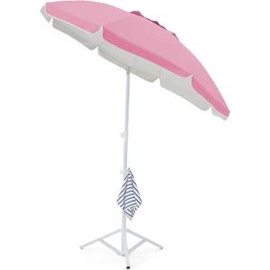 JEAREY 6.5ft Sun Shade Umbrellas, Portable Umbrella with Stand, Lightweight Sun Protection Free Standing Sport Umbrella for Outdoor Sports, Camping, Fishing, Patio, Beach, Sakura Pink