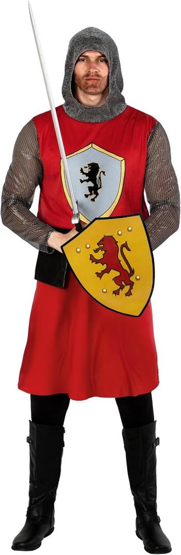 fun shack Medieval Knight Costume for Men, Adult Knight Outfit, Historical Dress Up, Renaissance Costume for Parties (Large, Red)