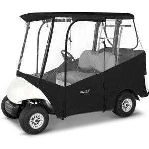 Golf Cart Enclosure 2 Passenger for Yamaha G29 Drive 2 600D Waterproof Windproof Driving Rain Cover Fit 2-Seater Short Roof with 4-Sided Clear Windows Mirror Openings Roll-up Zipper Door Black