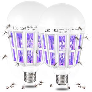 2 Pack Bug Zapper Light Bulbs, 2 in 1 Mosquito Light Bulb, Mosquito Zapper Light Bulb UV LED for Patio and Indoor, eige