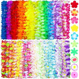 Ruisita 36 Pieces Leis Necklace Hawaiian Colorful Tropical Leis Necklace in 36 Colors Hawaiian Garland Party Decorations for Luau Themed Party, Beach, Holiday, Birthday Decorations